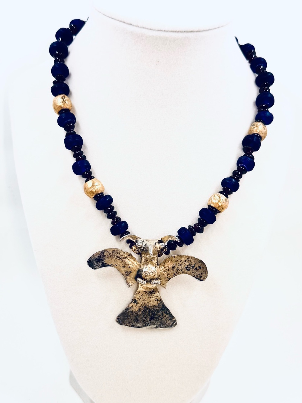 Vintage Alva Museum Reproduction Pre Columbian Lapis Lazuli Eagle Bird Necklace